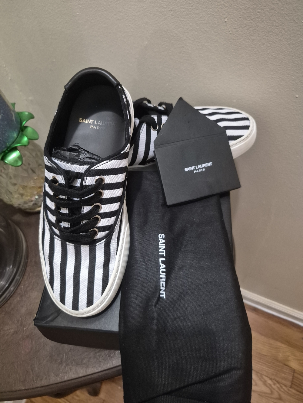 Saint Laurent WomenBlack & White Stripe Canvas Sneakers